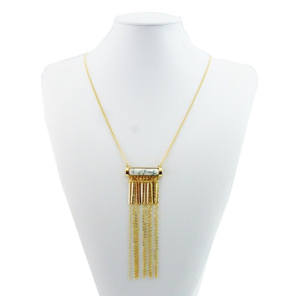Marbled White Stone Tassel Necklace
